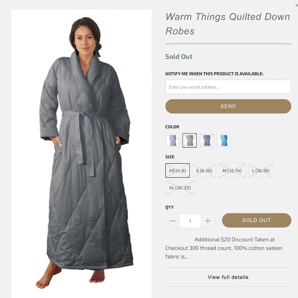 Warm Things Quilted Down Robe Small - Picture 3 of 8